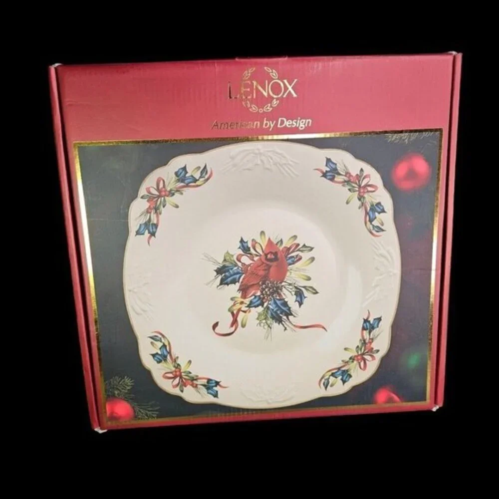 Lenox Winter Greeting Square Plate Platter Cardinal Catherine McClung Serve READ